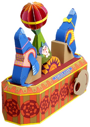 Движущаяся модель Клоун и морские львы paper model
