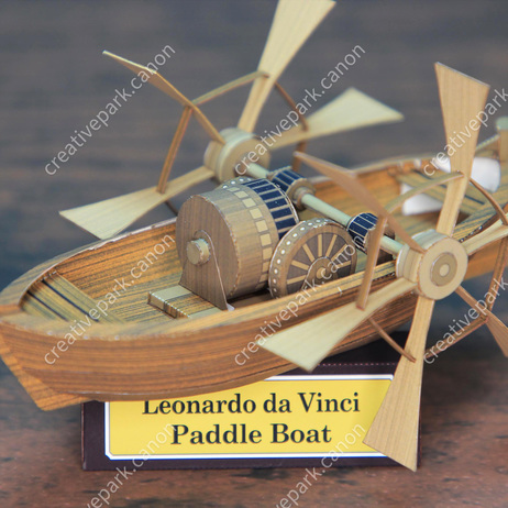 Лодка с гребными колесами Леонардо да Винчи paper model