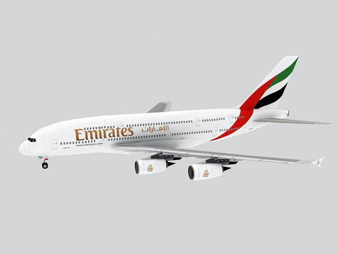 Авиалайнер Airbus A380 Emirates Airline paper model