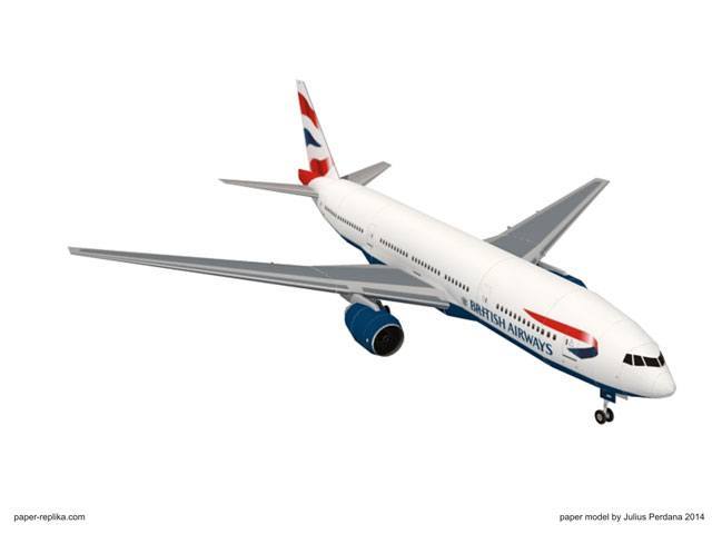 Авиалайнер Boeing 777 British Airways paper model