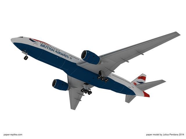 Авиалайнер Boeing 777 British Airways paper model