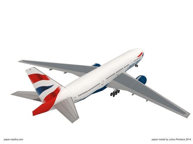 Авиалайнер Boeing 777 British Airways paper model