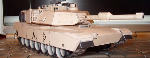 Танк Абрамс M1A2, пустынный камуфляж paper model