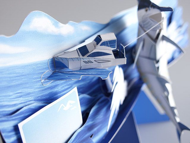 Объемная открытка Давай поймаем в море рыбу-меч paper model