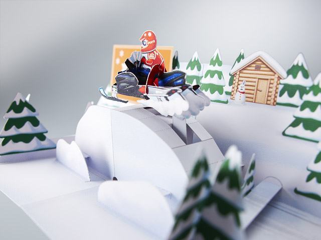 Объемная открытка Гонка на снегоходе paper model