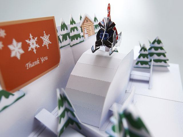 Объемная открытка Гонка на снегоходе paper model