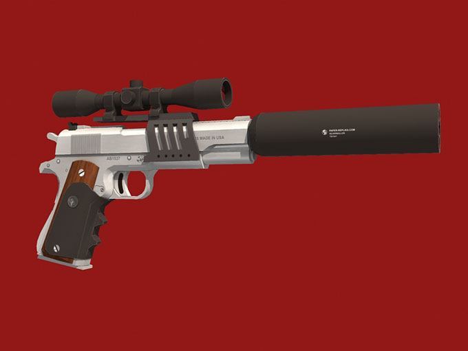 Пистолет ATM Silverballer / M1911 (Hitman) paper model