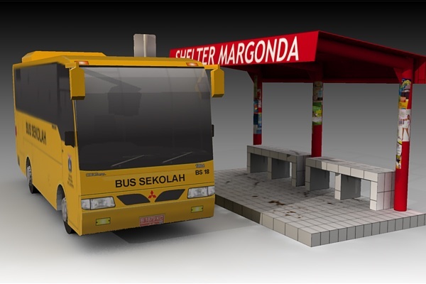 Автобусная остановка paper model