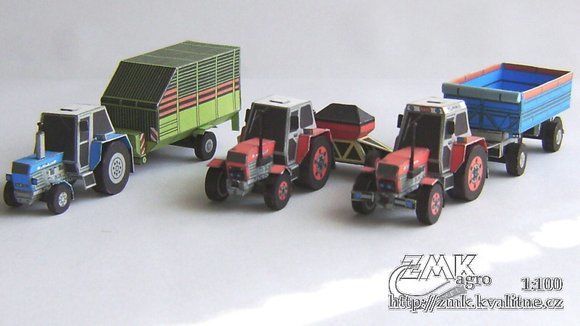 Тракторы Zetor 8011, Zetor 10045 и Zetor 16145 paper model