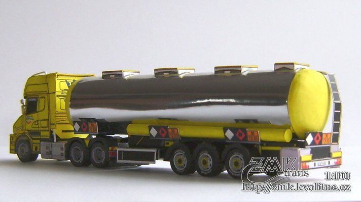 Тягач Scania T164 с полуприцепом цистерной paper model