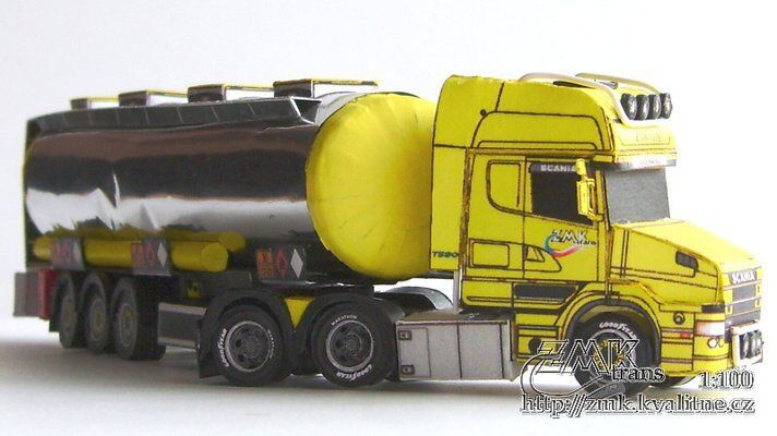 Тягач Scania T164 с полуприцепом цистерной paper model