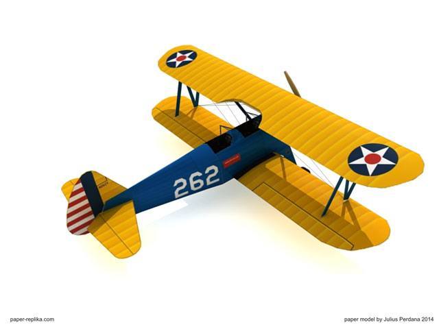 Самолет Boeing PT-17 Stearman Army paper model