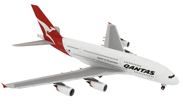 Авиалайнер Airbus A380 Qantas Airways paper model