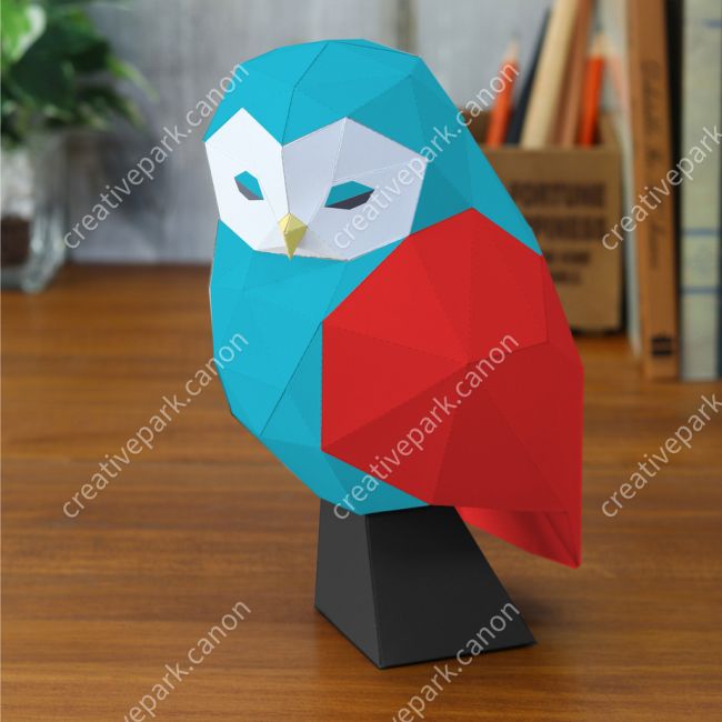 Полигональные совы (синяя и красная) paper model