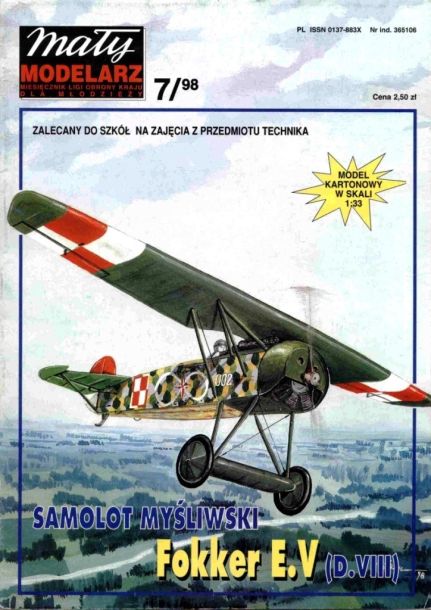 Maly Modelarz - 7/1998 - Истребитель Fokker E.V (D.VIII) magazine
