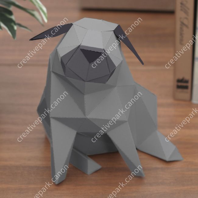 Полигональный мопс (серый) paper model