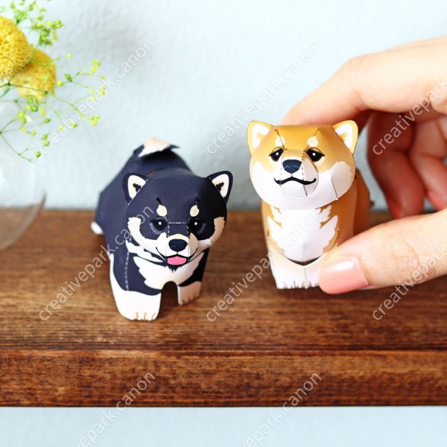 Мини-версия сиба-ину: коричневая и чёрно-подпалая paper model