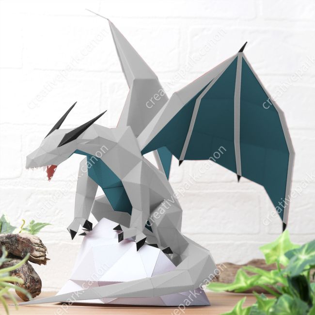 Полигональный дракон (серебряный) paper model