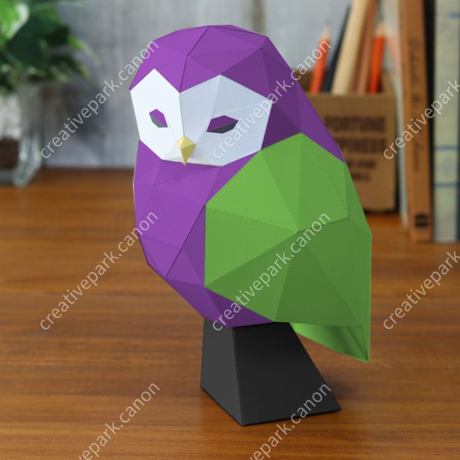 Полигональные совы (фиолетовая и зелёная) paper model