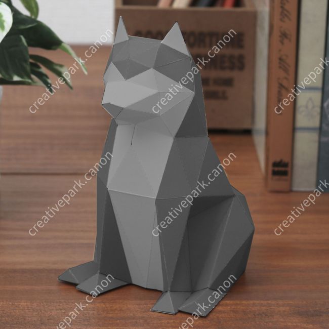 Полигональный сиба-ину (серый) paper model