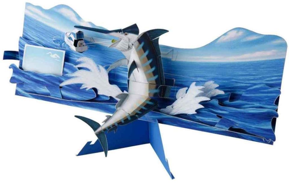 Объемная открытка Давай поймаем в море рыбу-меч paper model