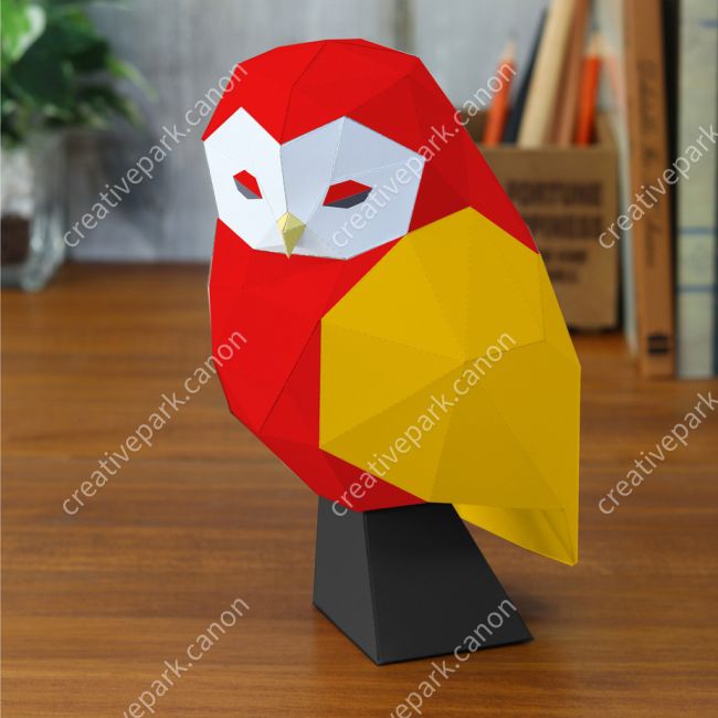 Полигональные совы (красная и жёлтая) paper model