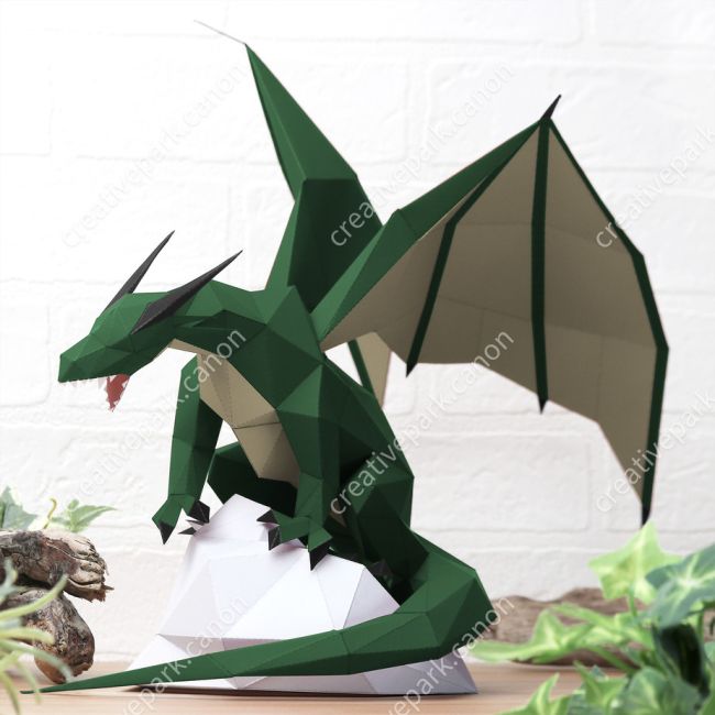 Полигональный дракон (зелёный) paper model