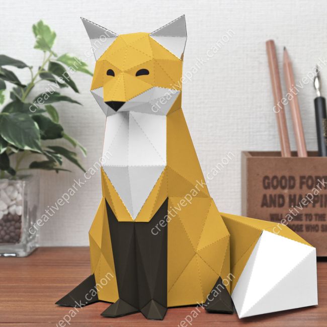 Полигональная лиса (ярко-жёлтая) paper model