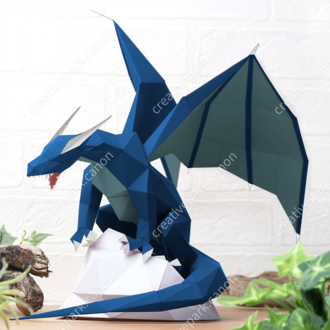 Полигональный дракон (синий) paper model
