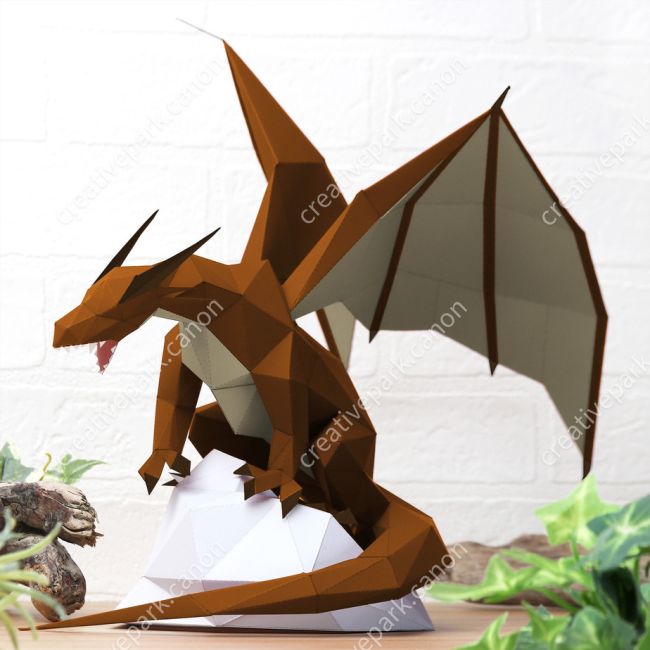 Полигональный дракон (коричневый) paper model