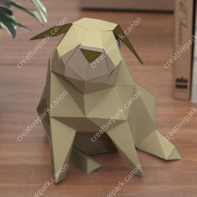 Полигональный мопс (горчичный) paper model